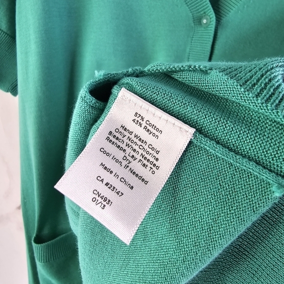 Talbots Cardigan Womens Large Green Short Sleeve Sweater Kelly Pockets - Picture 11 of 13